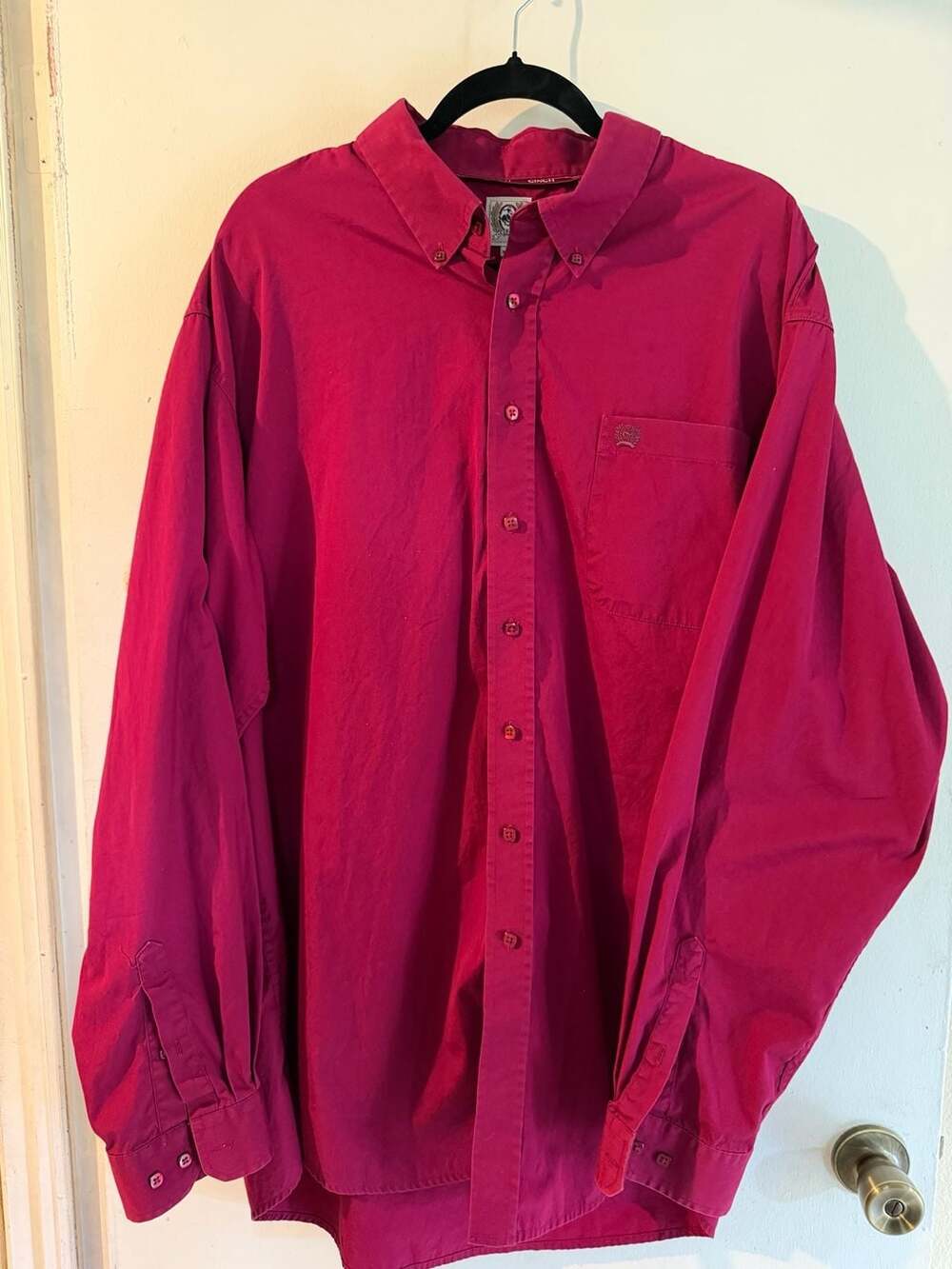 Cinch Mens Western Magenta Red Long Sleeve Button Up Size XXL Casual One Pocket